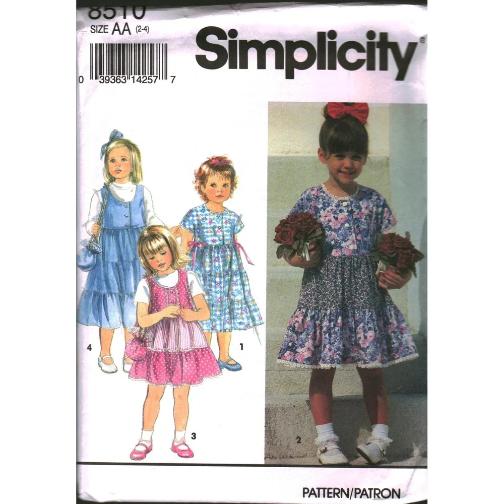 Simplicity 8510 Child Dress Jumper Purse Sewing Pattern Size AA 2 3 4 cut